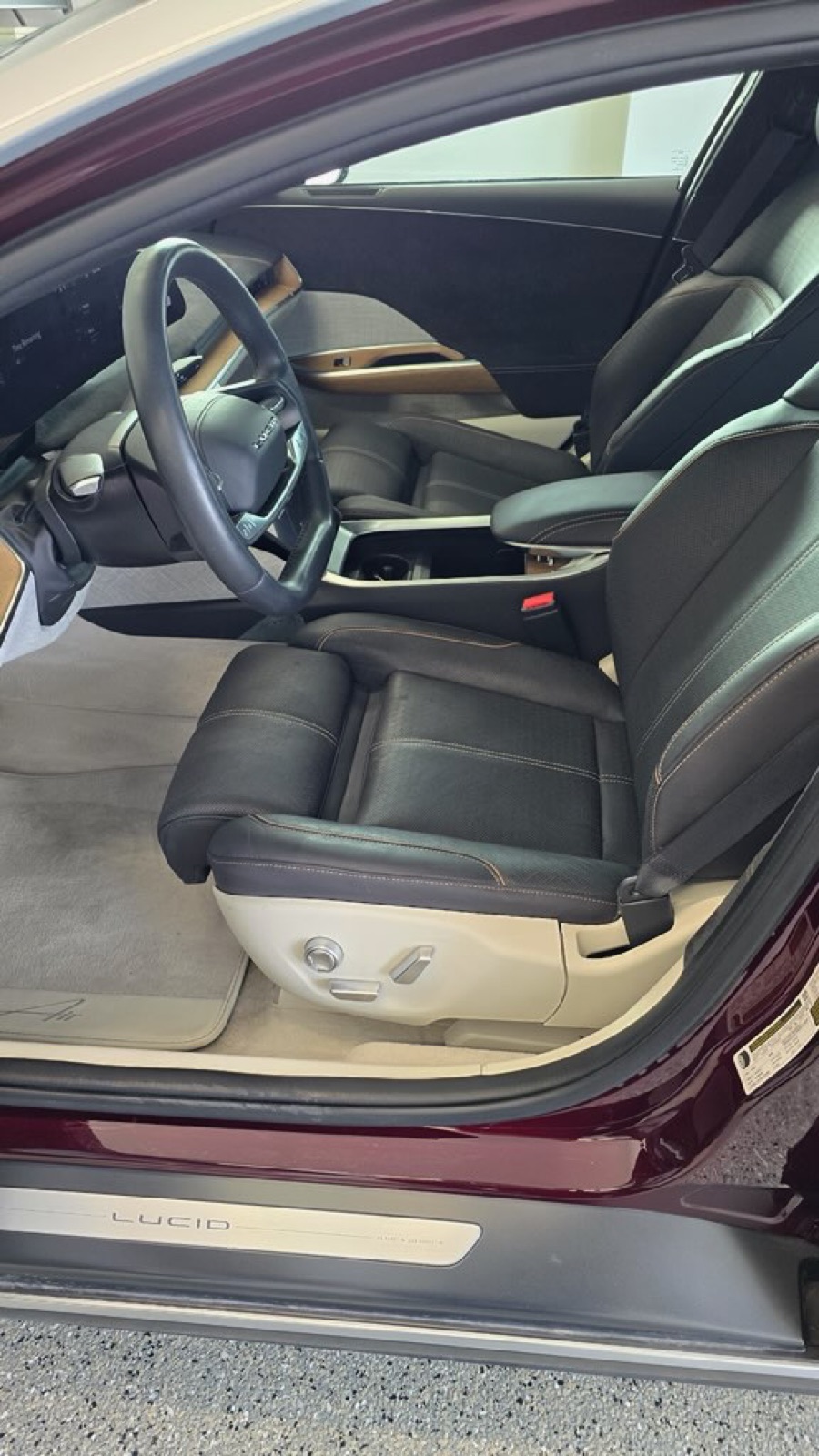 Detailed Lucid interior with clean leather seats